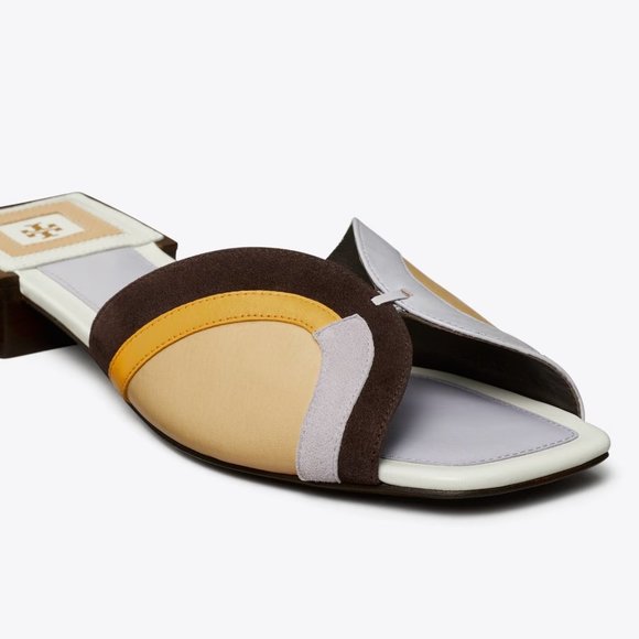 Tory Burch $348 Marquetry Slide Sandals Tan Peachy Lavender MANY SIZES - Picture 8 of 9